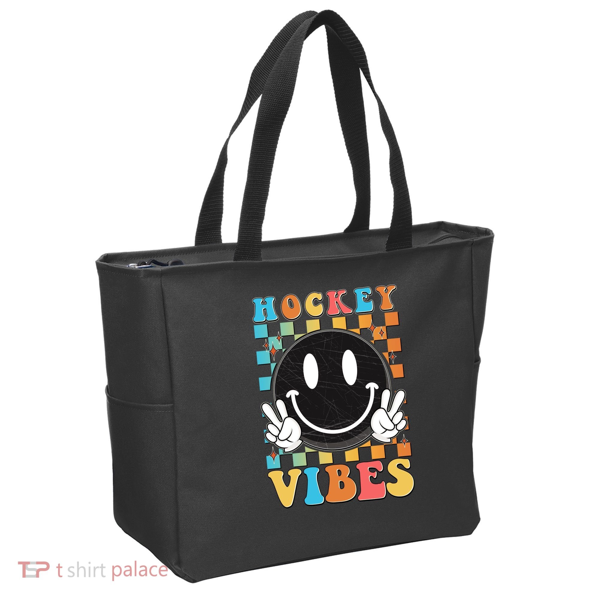 Retro Smiley Emoji Hockey Vibes Tote Bag