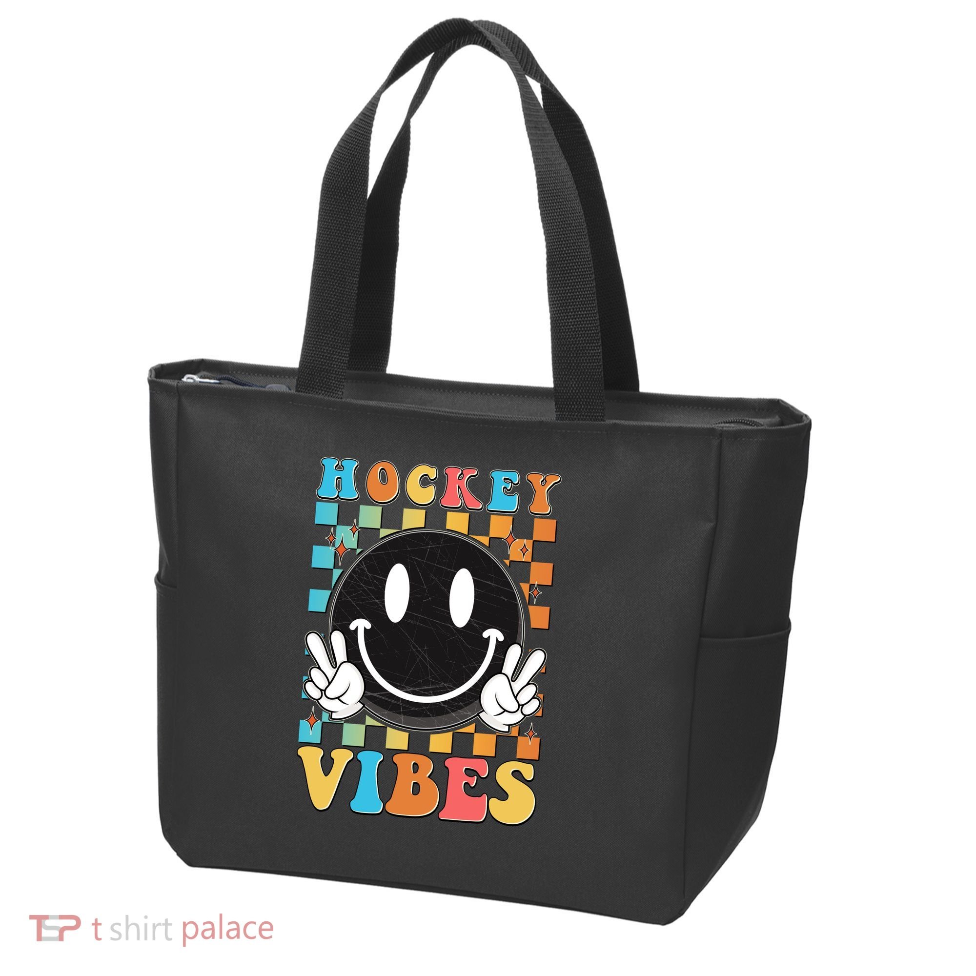 Retro Smiley Emoji Hockey Vibes Tote Bag