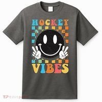 Retro Smiley Emoji Hockey Vibes T-Shirt thumb 0