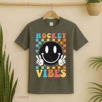 Retro Smiley Emoji Hockey Vibes T-Shirt thumb 2