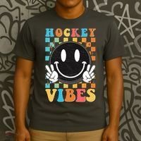 Retro Smiley Emoji Hockey Vibes T-Shirt thumb 3