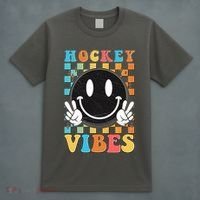 Retro Smiley Emoji Hockey Vibes T-Shirt thumb 4
