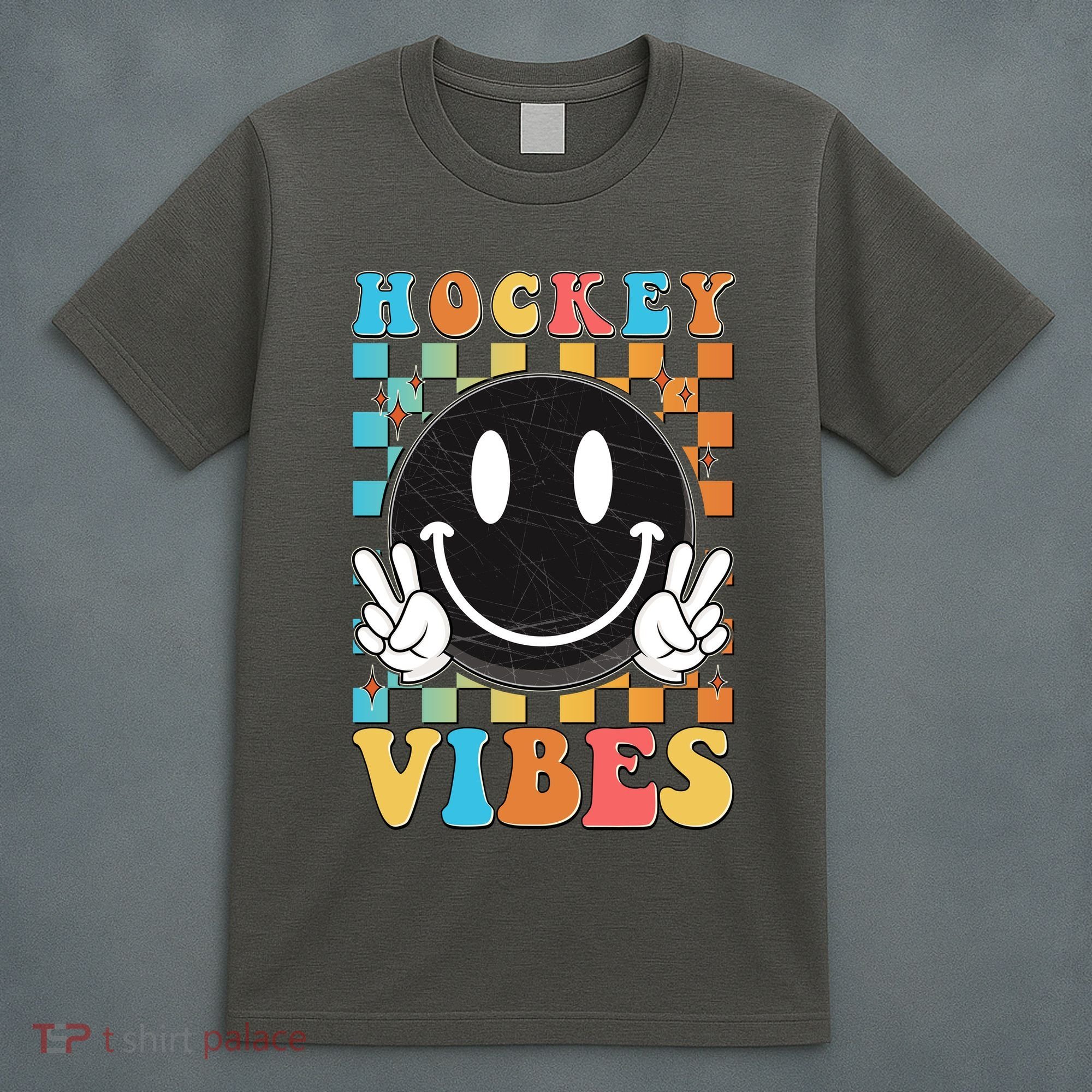 Retro Smiley Emoji Hockey Vibes T-Shirt