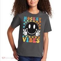 Retro Smiley Emoji Hockey Vibes Kids T-Shirt thumb 2