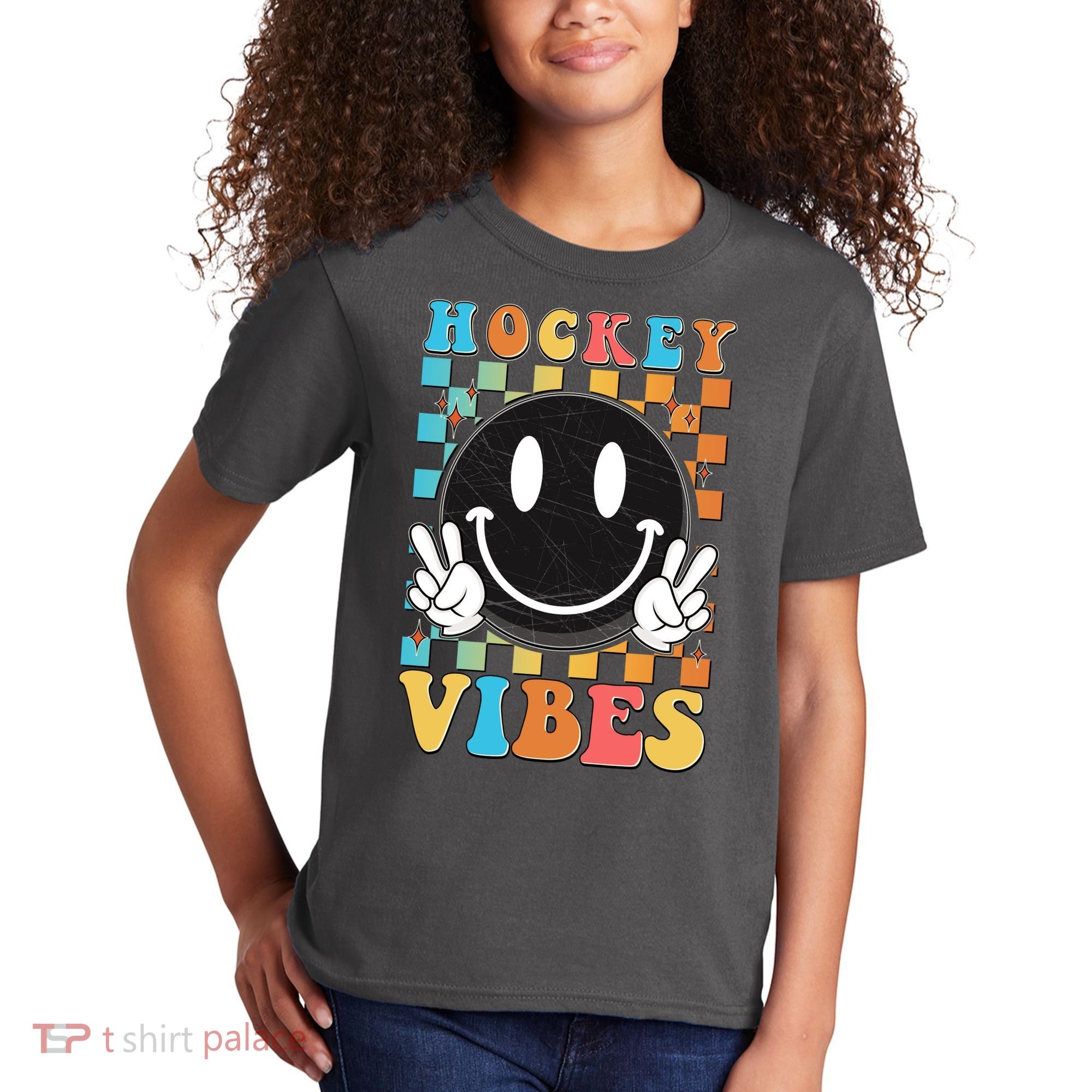 Retro Smiley Emoji Hockey Vibes Kids T-Shirt