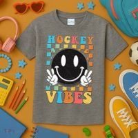 Retro Smiley Emoji Hockey Vibes Kids T-Shirt thumb 3