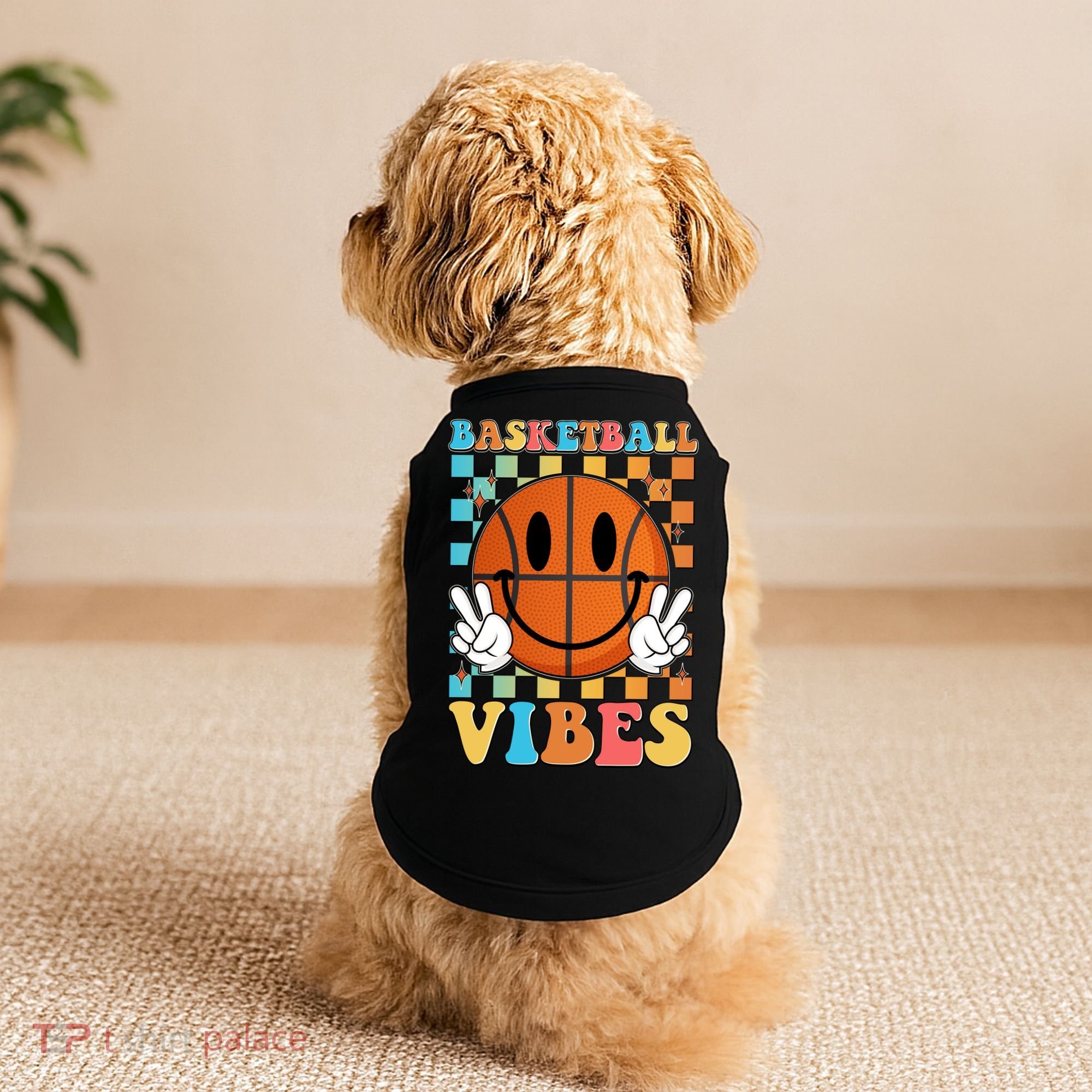 Retro Smiley Emoji Basketball Vibes Doggie Tank