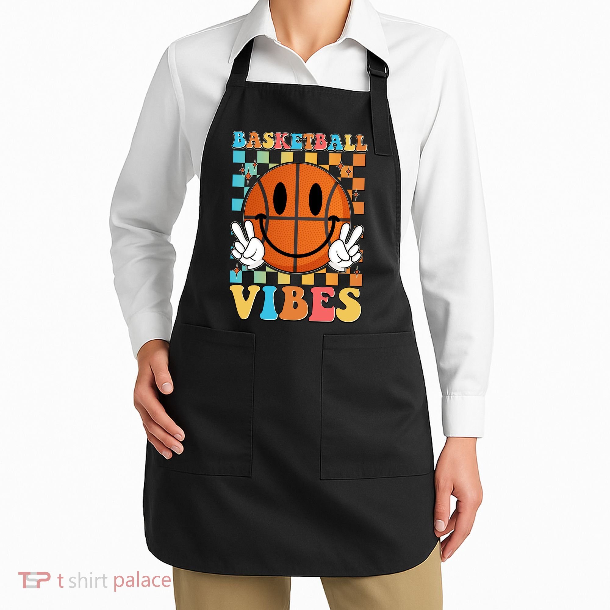 Retro Smiley Emoji Basketball Vibes Apron