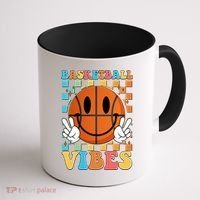 Retro Smiley Emoji Basketball Vibes Coffee Mug thumb 1