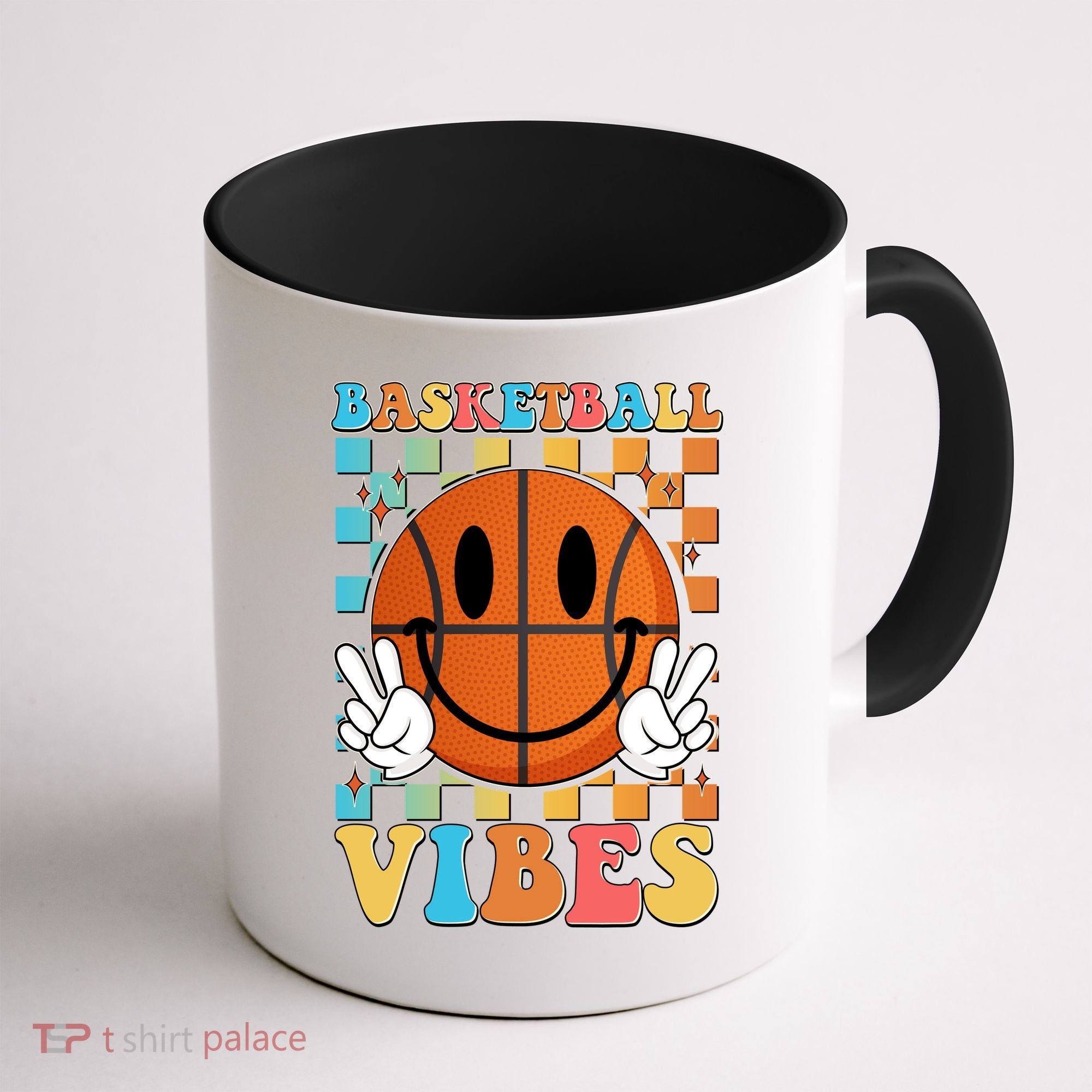Retro Smiley Emoji Basketball Vibes Coffee Mug