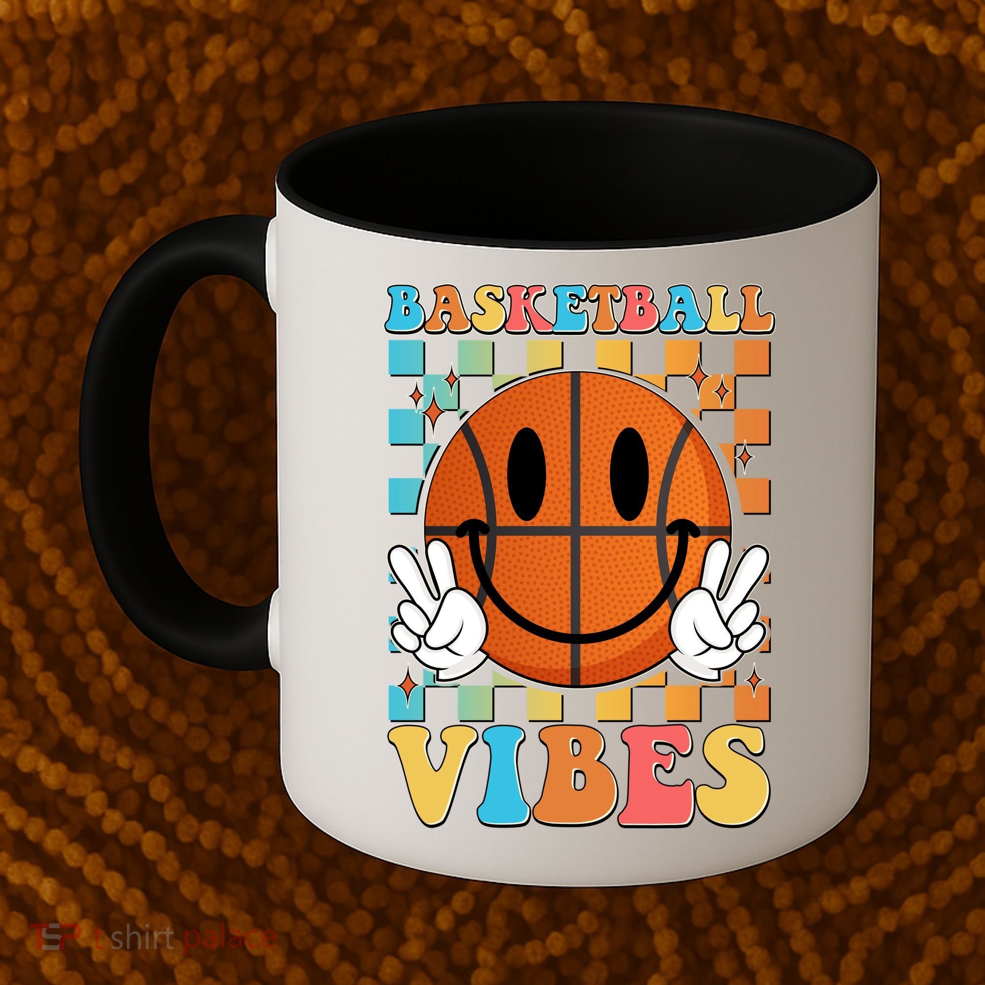 Retro Smiley Emoji Basketball Vibes Coffee Mug