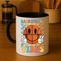 Retro Smiley Emoji Basketball Vibes Coffee Mug thumb 4