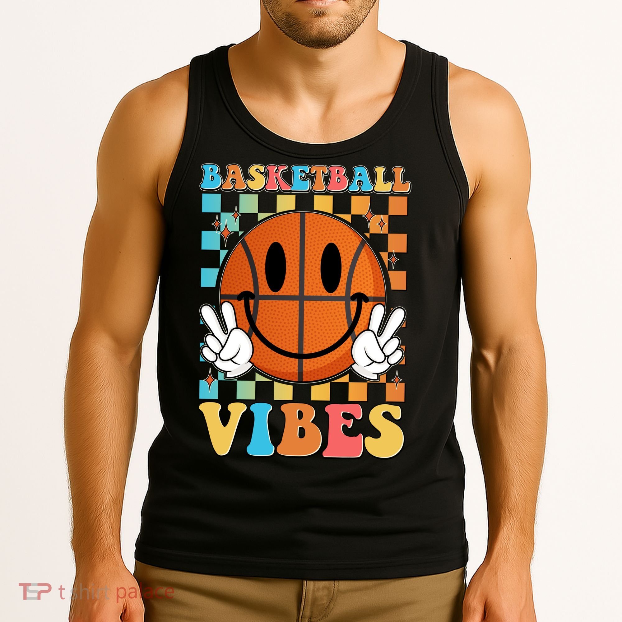 Retro Smiley Emoji Basketball Vibes Tank Top