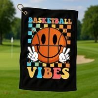 Retro Smiley Emoji Basketball Vibes Golf Towel thumb 1
