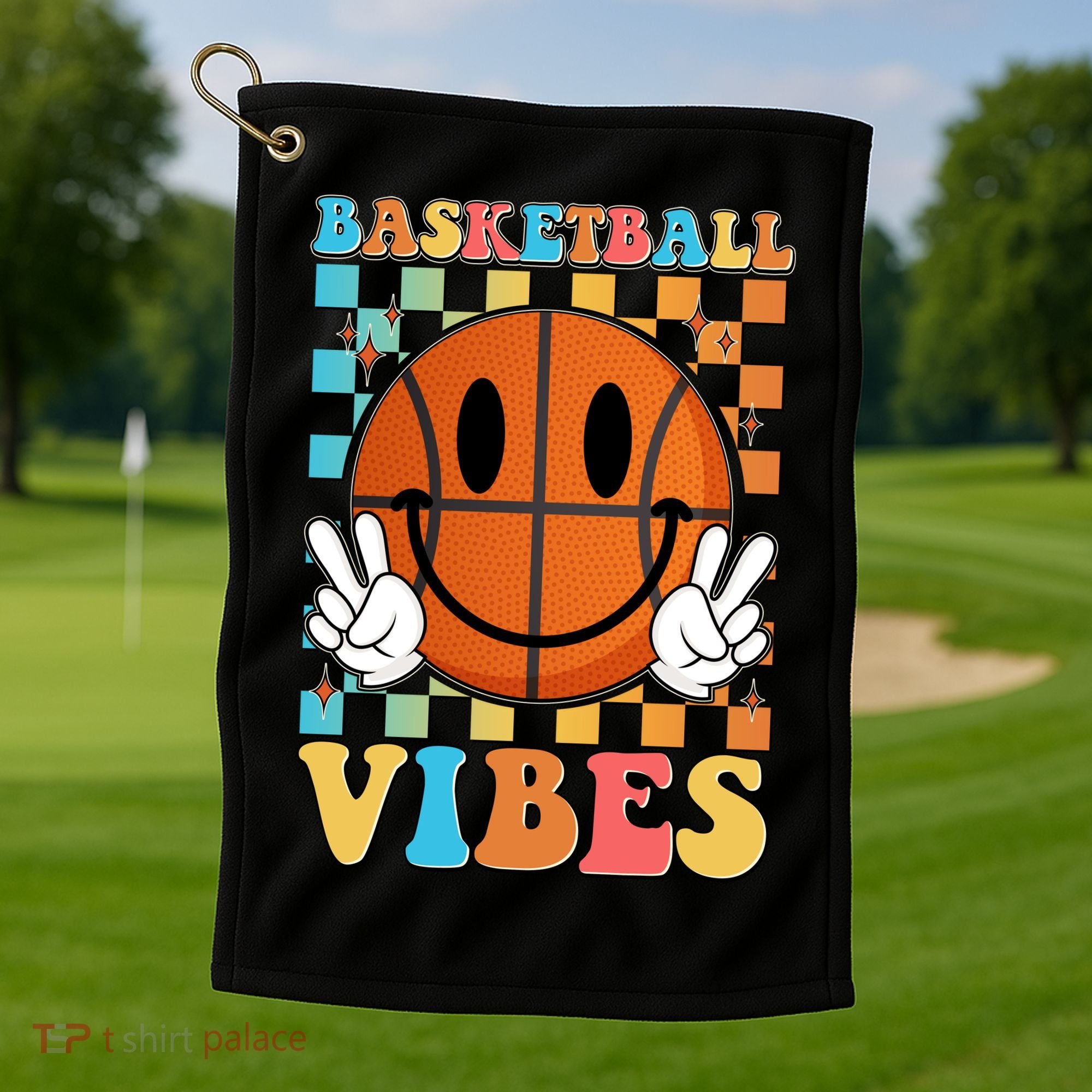 Retro Smiley Emoji Basketball Vibes Golf Towel
