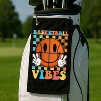 Retro Smiley Emoji Basketball Vibes Golf Towel thumb 2