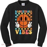 Retro Smiley Emoji Basketball Vibes Kids Sweatshirt thumb 0