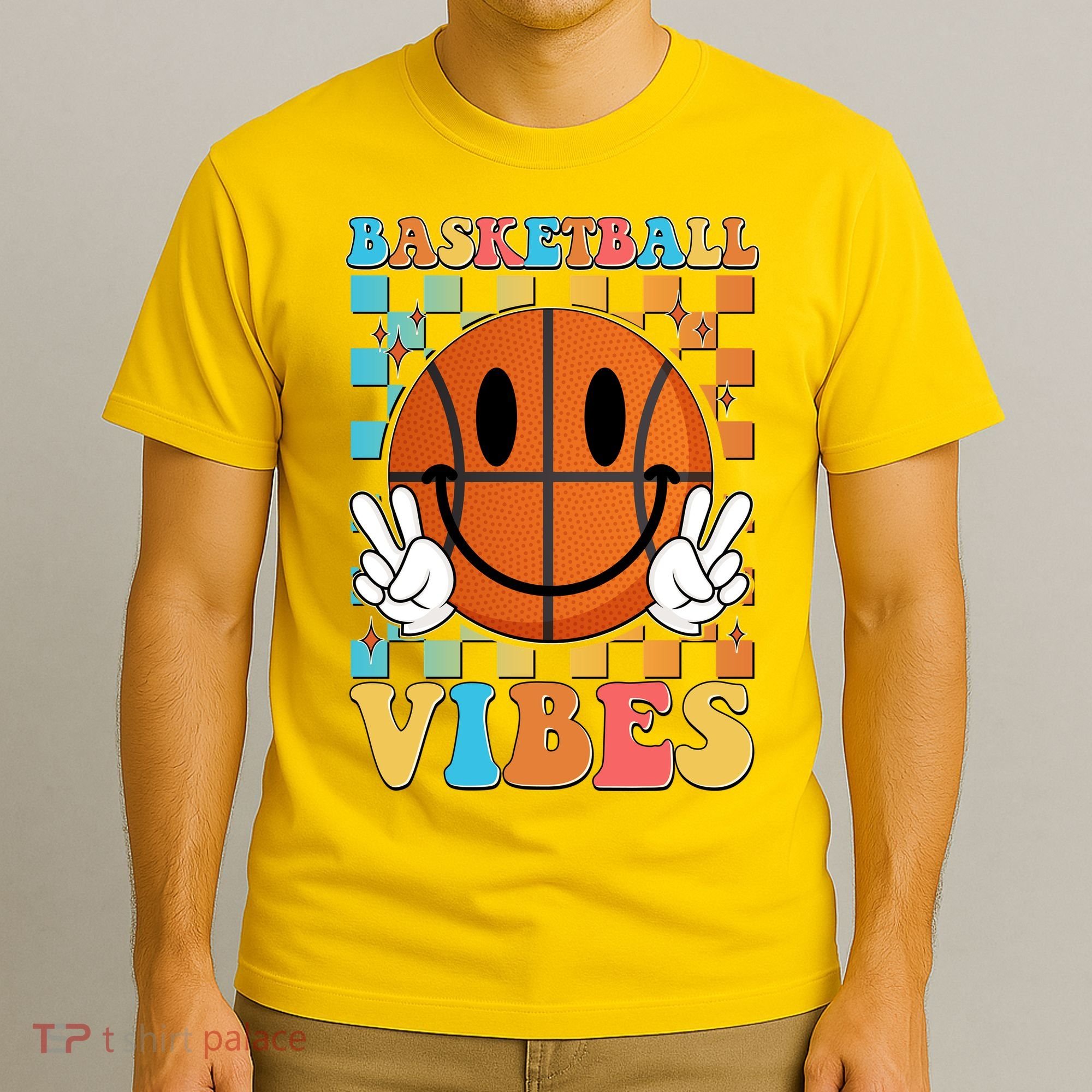 Retro Smiley Emoji Basketball Vibes T-Shirt