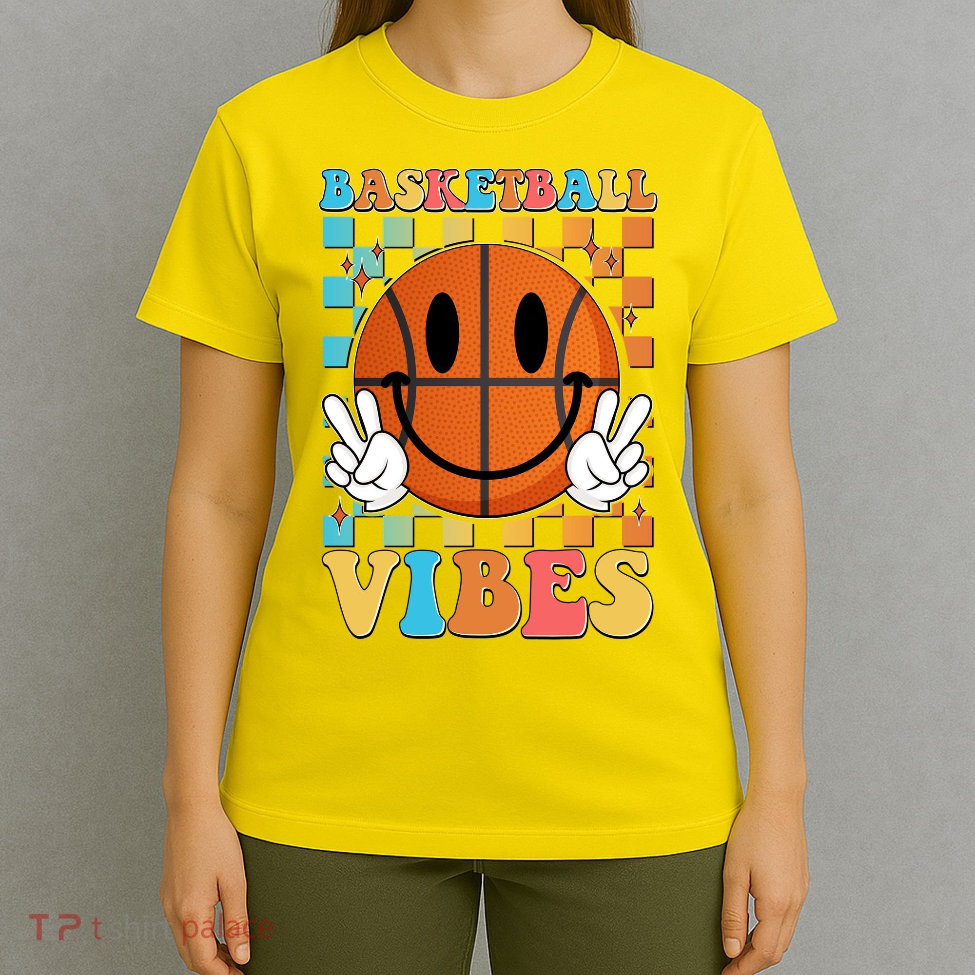 Retro Smiley Emoji Basketball Vibes T-Shirt