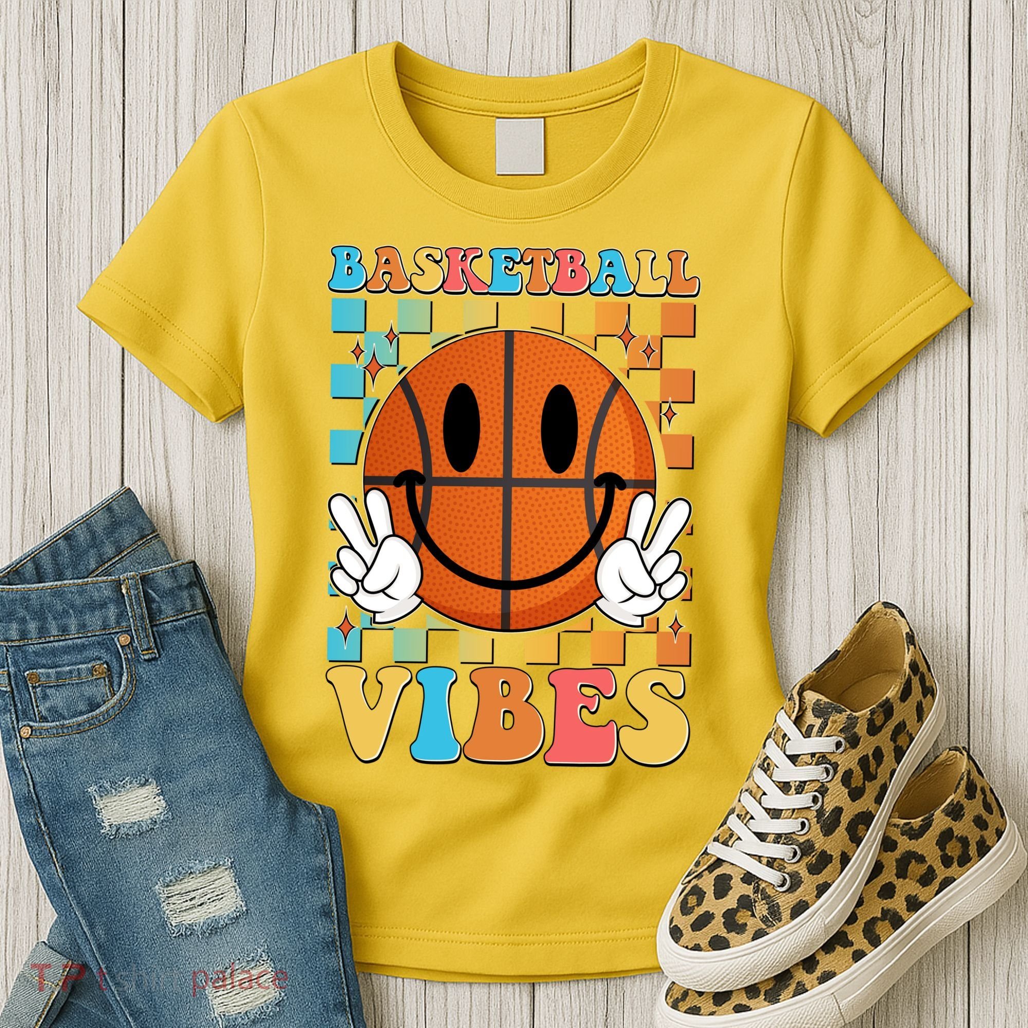 Retro Smiley Emoji Basketball Vibes Women's T-Shirt