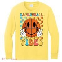 Retro Smiley Emoji Basketball Vibes Kids Long Sleeve Shirt thumb 0