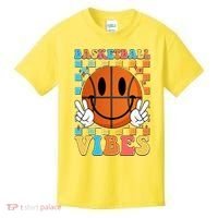 Retro Smiley Emoji Basketball Vibes Kids T-Shirt thumb 0