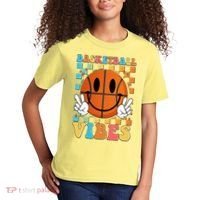 Retro Smiley Emoji Basketball Vibes Kids T-Shirt thumb 2