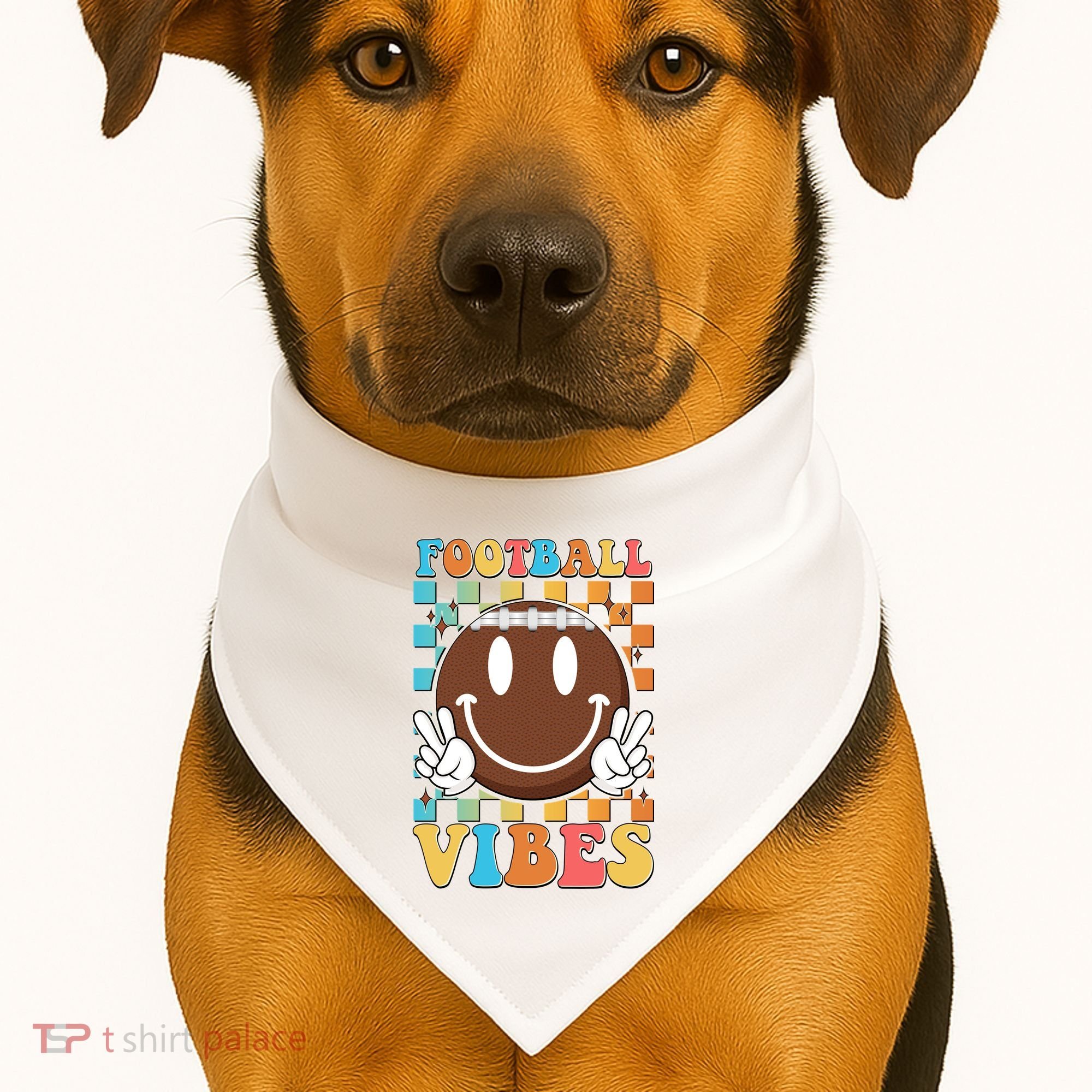 Retro Smiley Emoji Football Vibes USA-Made Doggie Bandana