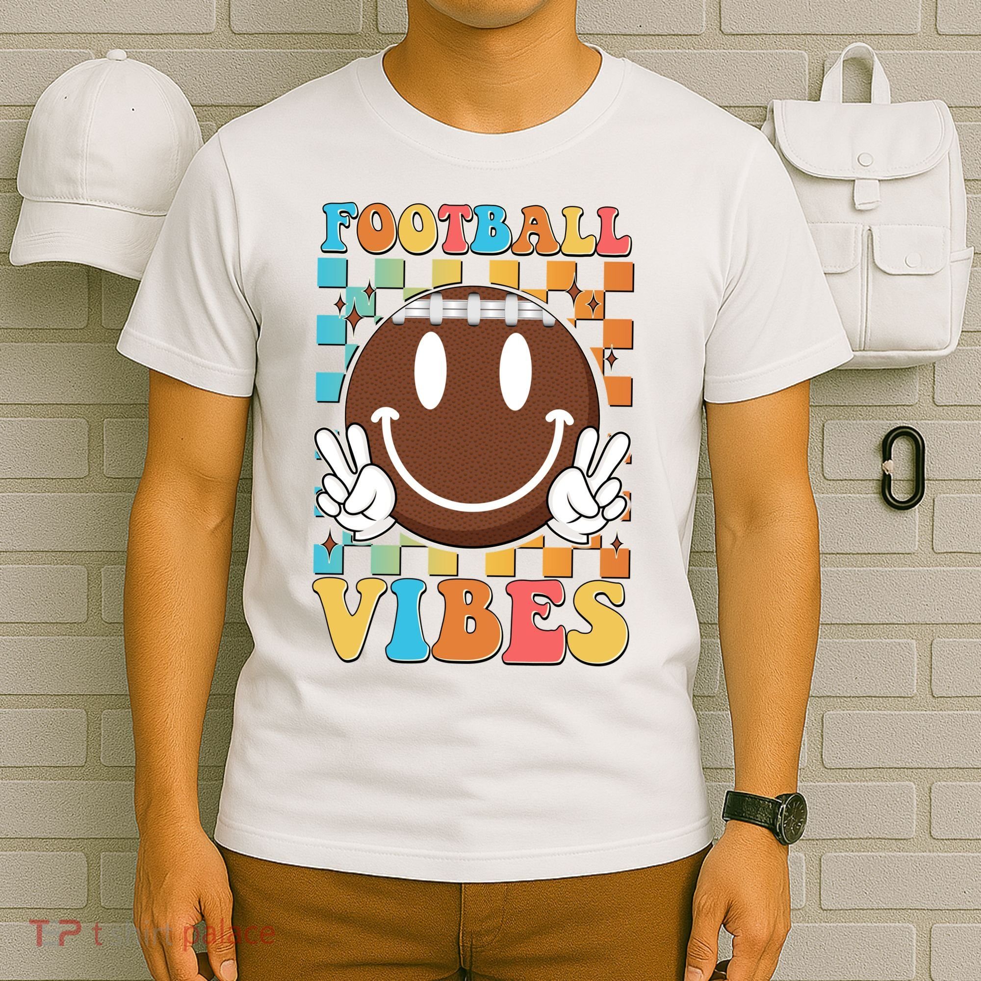 Retro Smiley Emoji Football Vibes T-Shirt