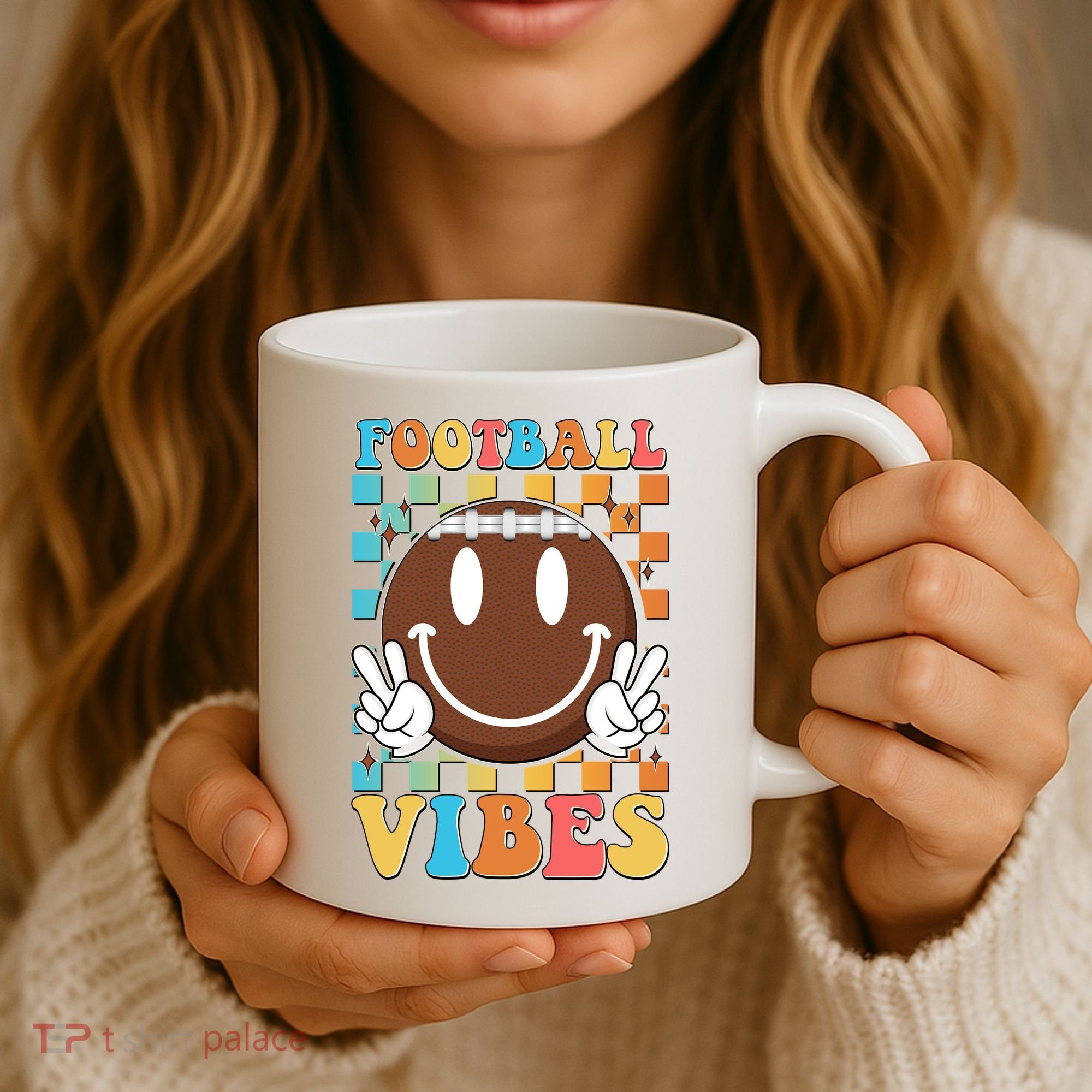 Retro Smiley Emoji Football Vibes Coffee Mug