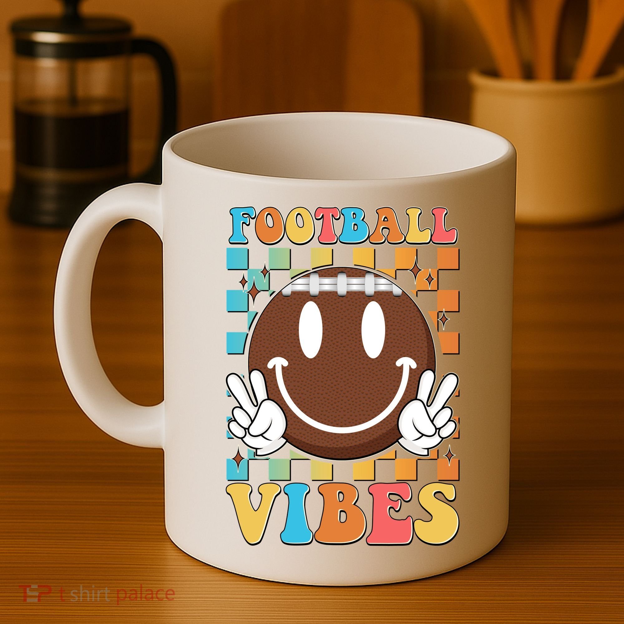 Retro Smiley Emoji Football Vibes Coffee Mug