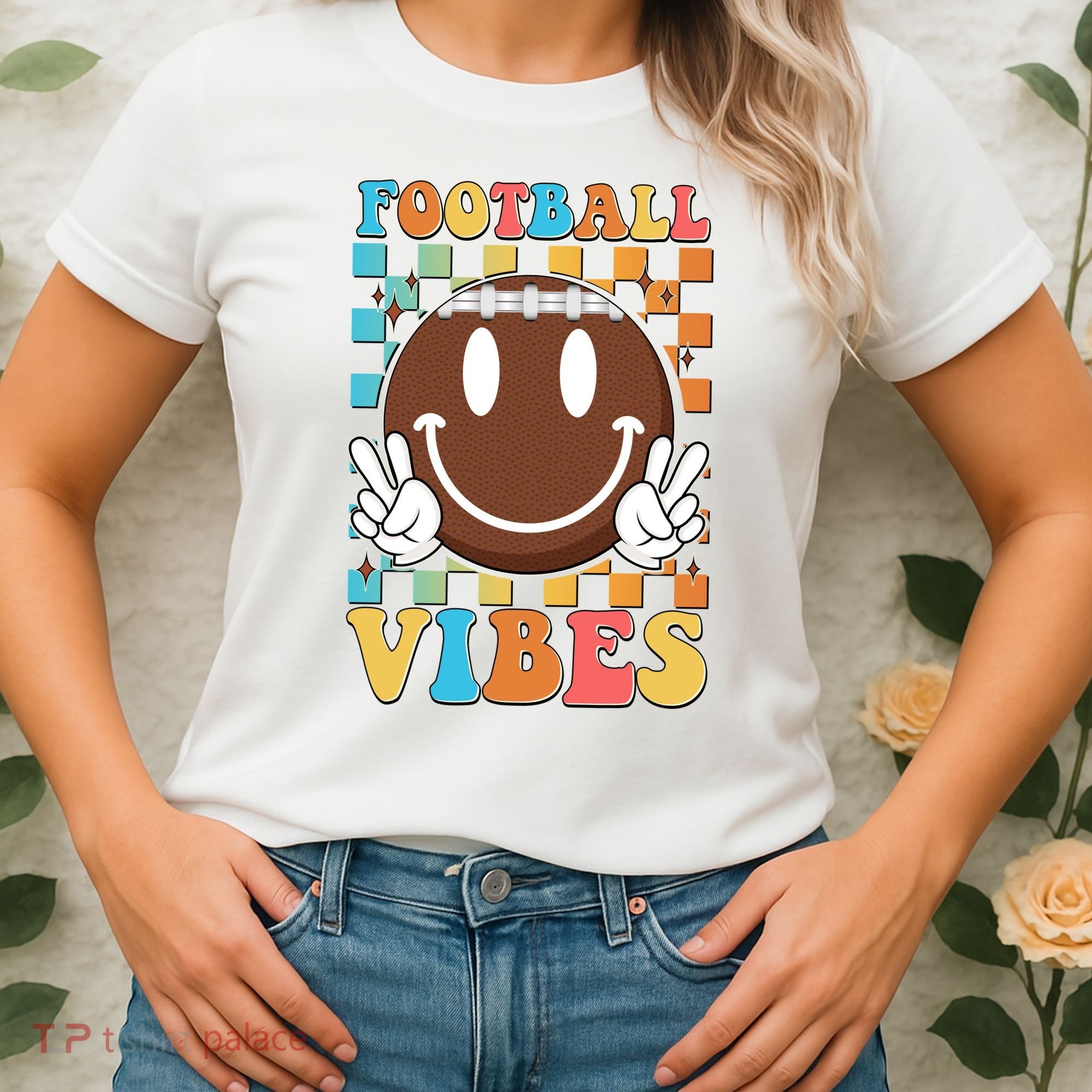 Retro Smiley Emoji Football Vibes Women's T-Shirt