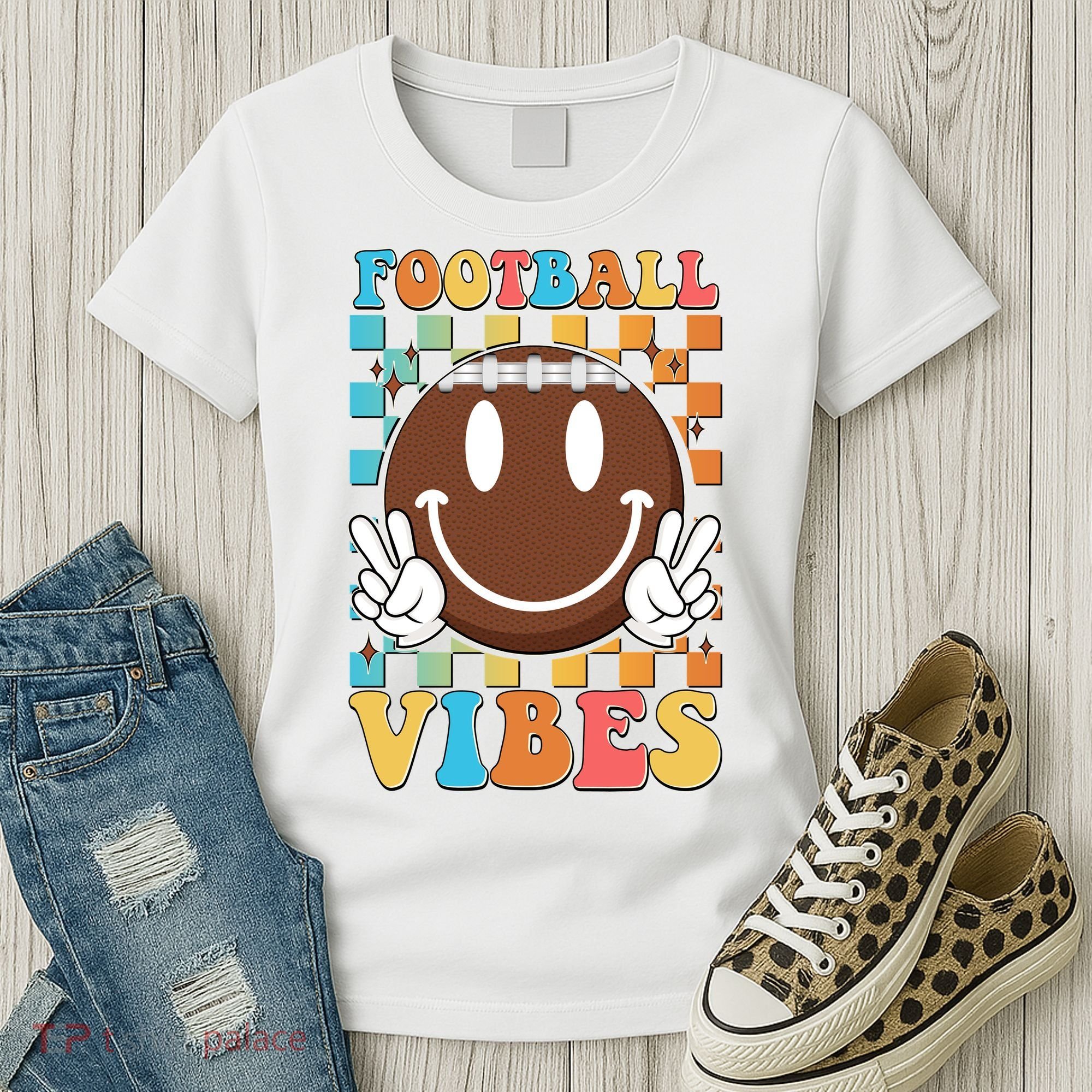 Retro Smiley Emoji Football Vibes Women's T-Shirt