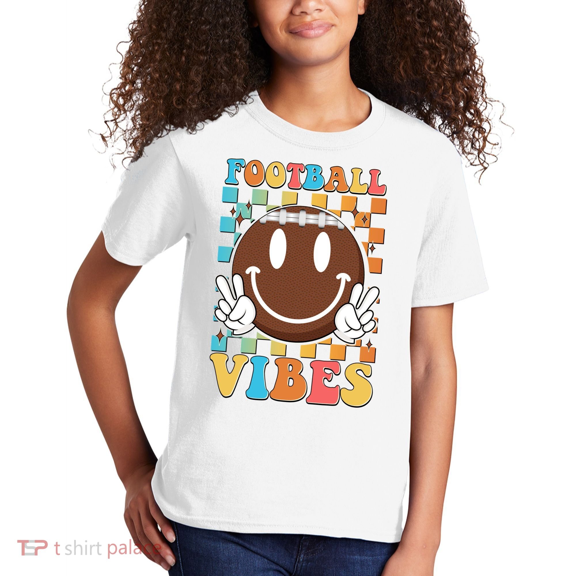 Retro Smiley Emoji Football Vibes Kids T-Shirt