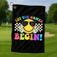 Retro Smiley Emoji Field Day Let The Games Begin Golf Towel thumb 1