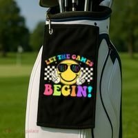 Retro Smiley Emoji Field Day Let The Games Begin Golf Towel thumb 2