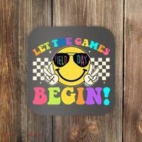 Retro Smiley Emoji Field Day Let The Games Begin Coaster thumb 0