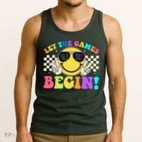 Retro Smiley Emoji Field Day Let The Games Begin Tank Top thumb 3