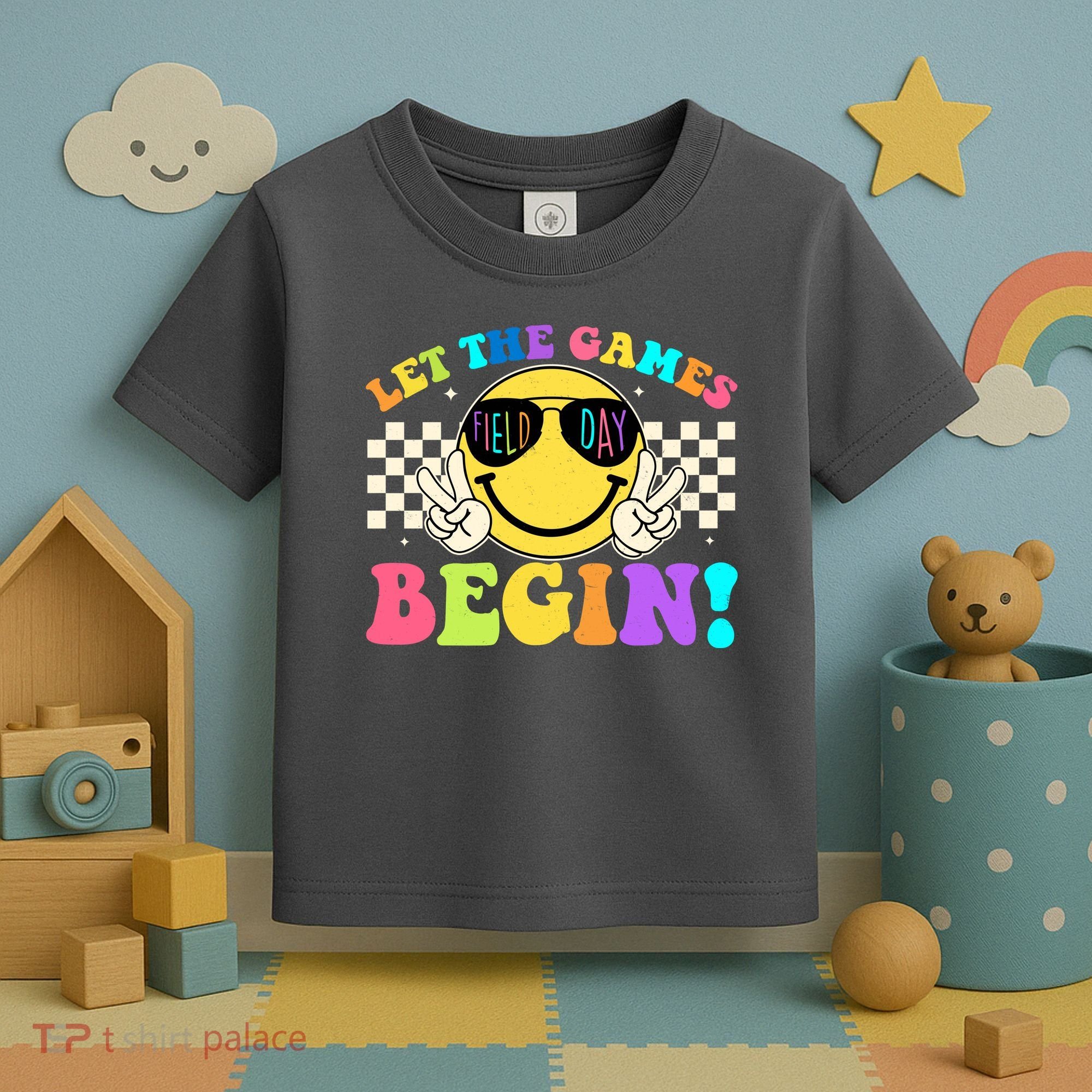 Retro Smiley Emoji Field Day Let The Games Begin Toddler T-Shirt