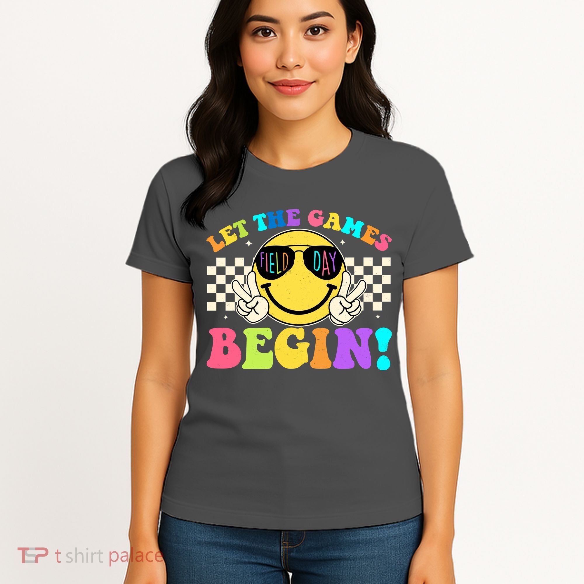 Retro Smiley Emoji Field Day Let The Games Begin Women's T-Shirt