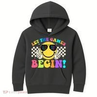 Retro Smiley Emoji Field Day Let The Games Begin Kids Hoodie thumb 0
