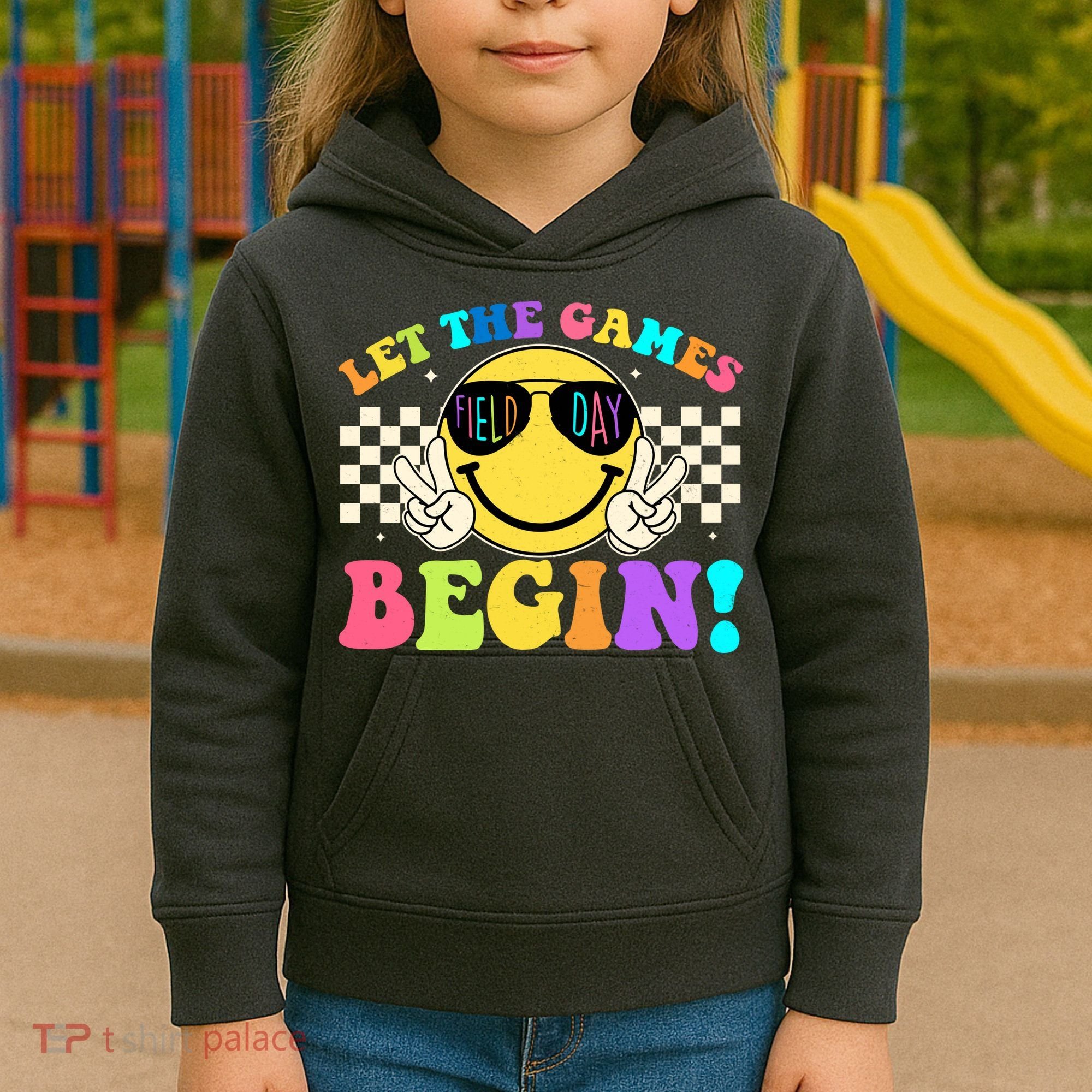 Retro Smiley Emoji Field Day Let The Games Begin Kids Hoodie