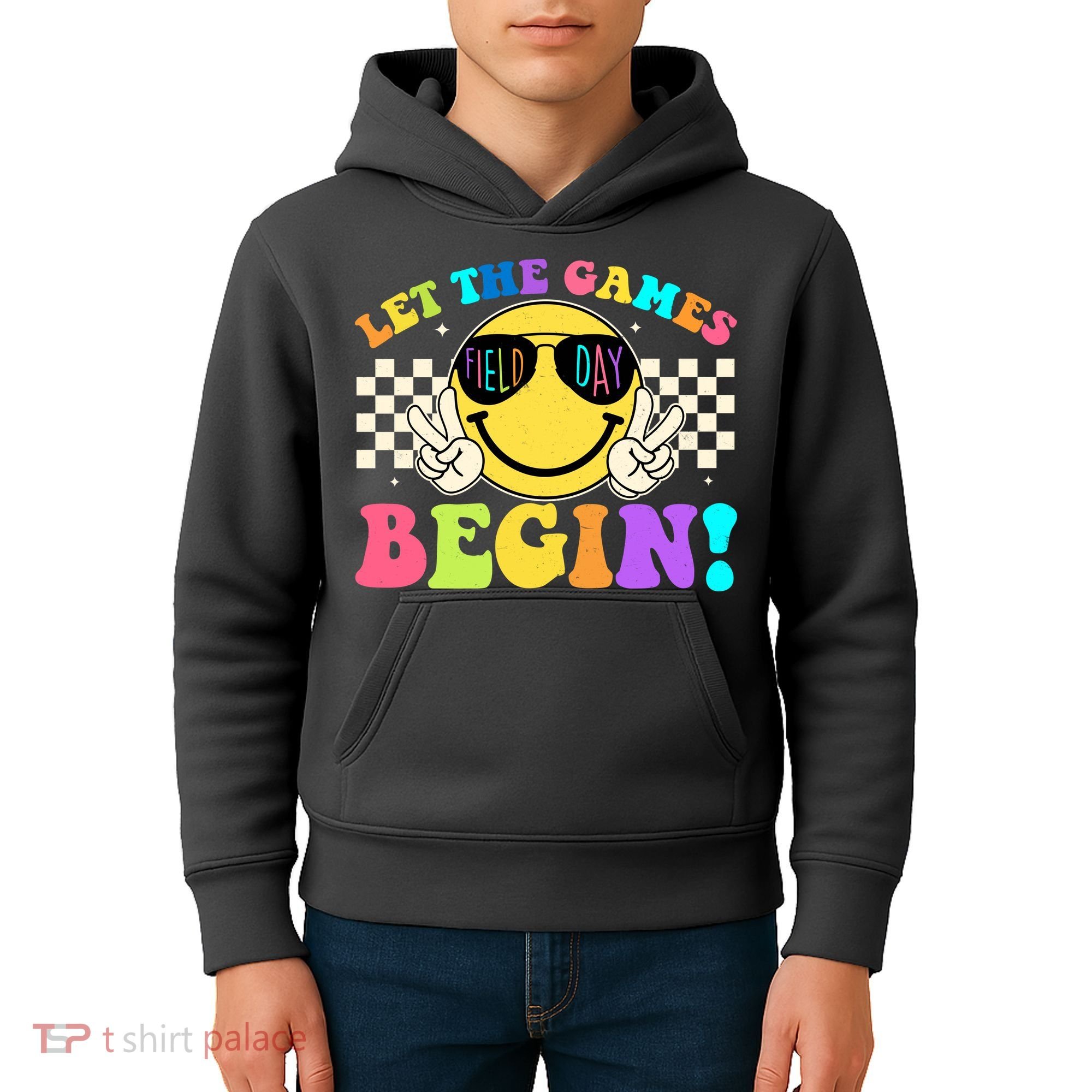 Retro Smiley Emoji Field Day Let The Games Begin Kids Hoodie