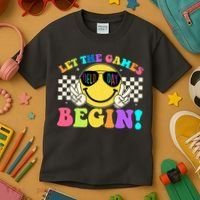 Retro Smiley Emoji Field Day Let The Games Begin Kids T-Shirt thumb 3
