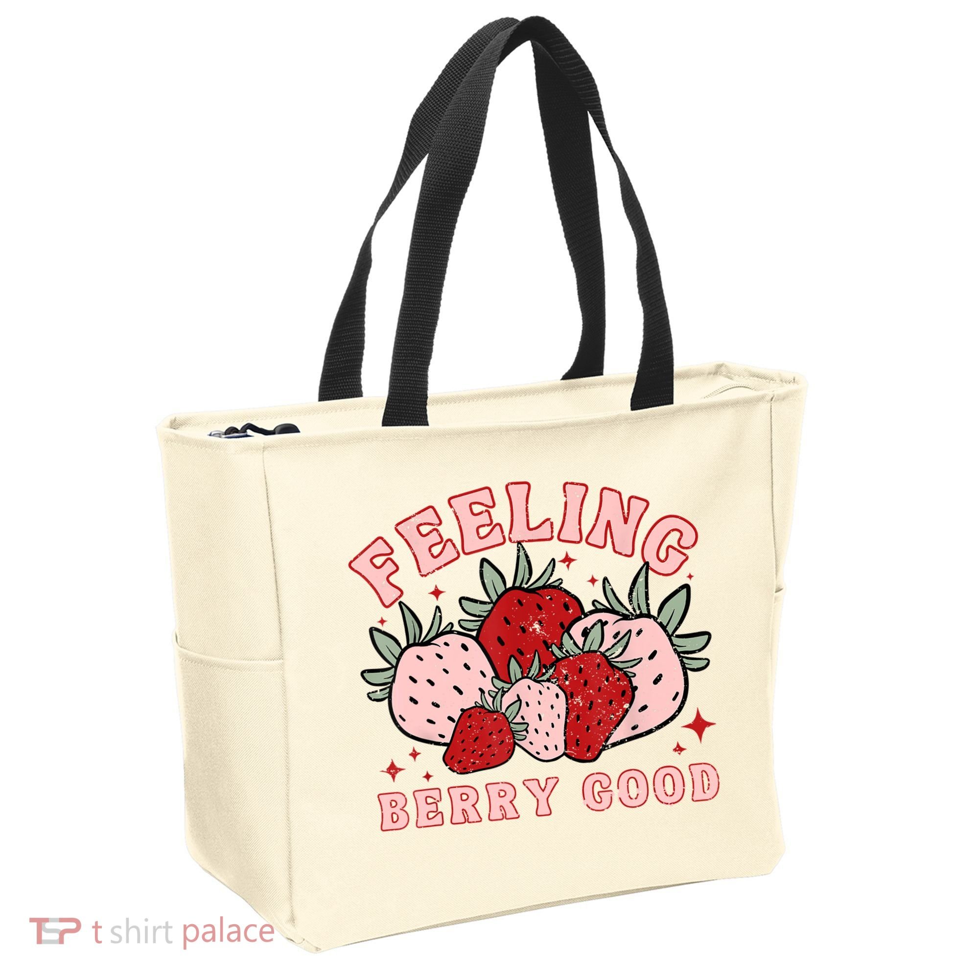 Retro Strawberry Feeling Berry Good Positive Mind Happy Life Tote Bag
