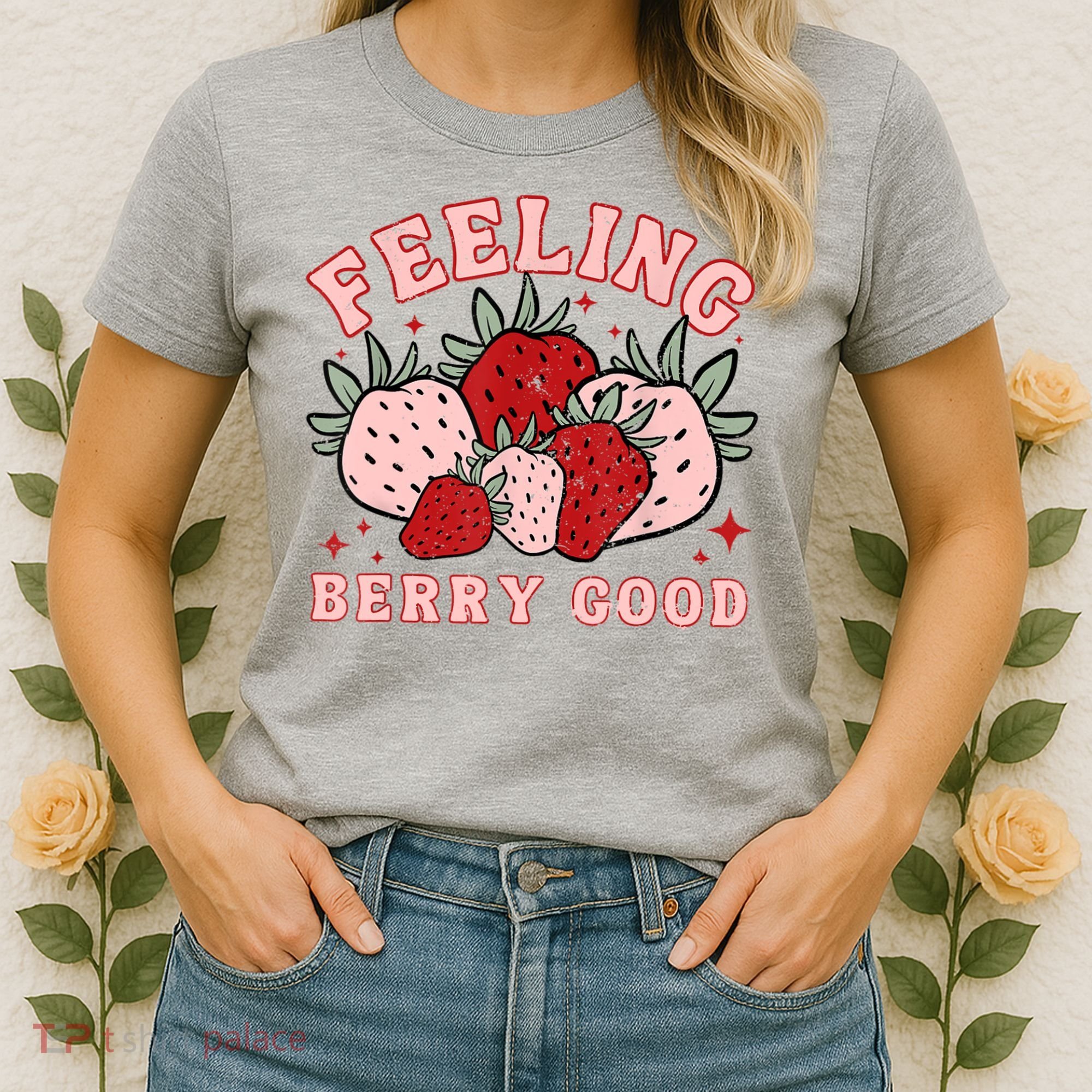 Retro Strawberry Feeling Berry Good Positive Mind Happy Life Women's T-Shirt