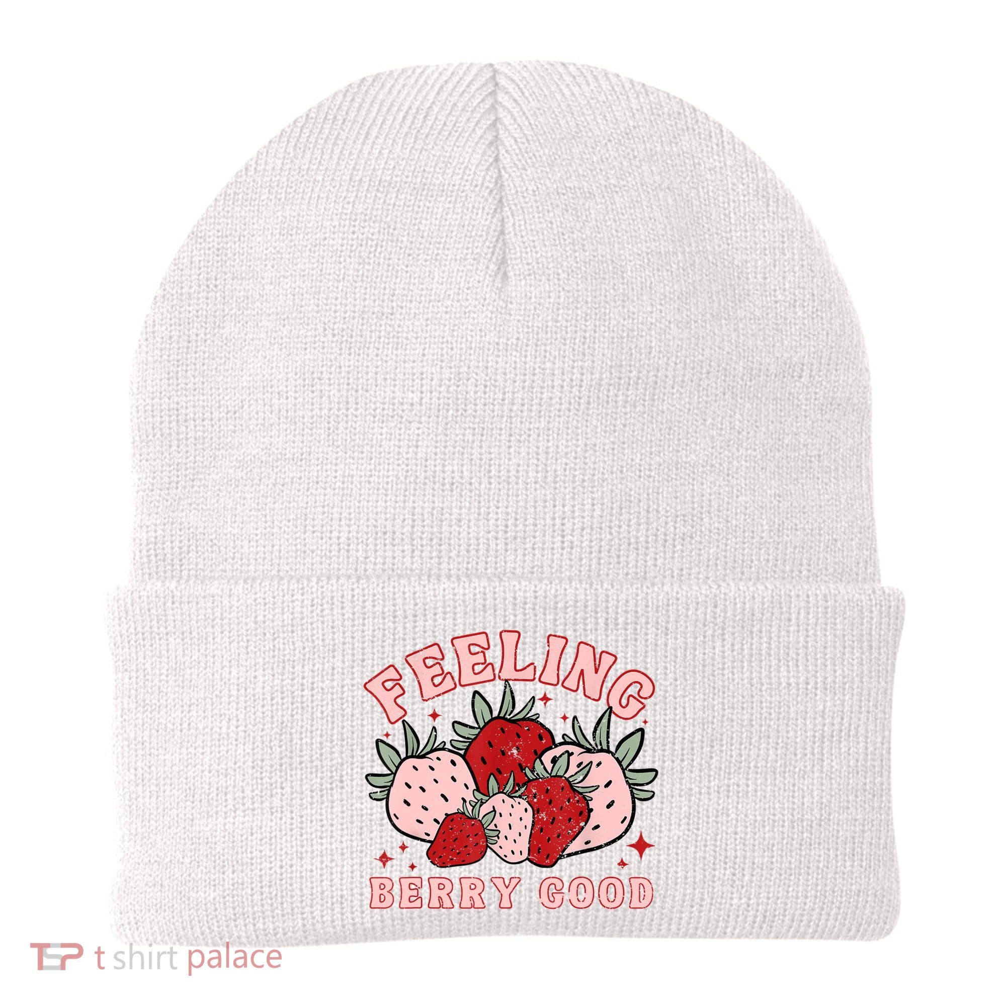 Retro Strawberry Feeling Berry Good Positive Mind Happy Life Beanie