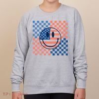 Retro Smiley Face American Flag 4th Of July Patriotic Women's Sweatshirt thumb 0