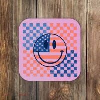 Retro Smiley Face American Flag 4th Of July Patriotic Coaster thumb 0