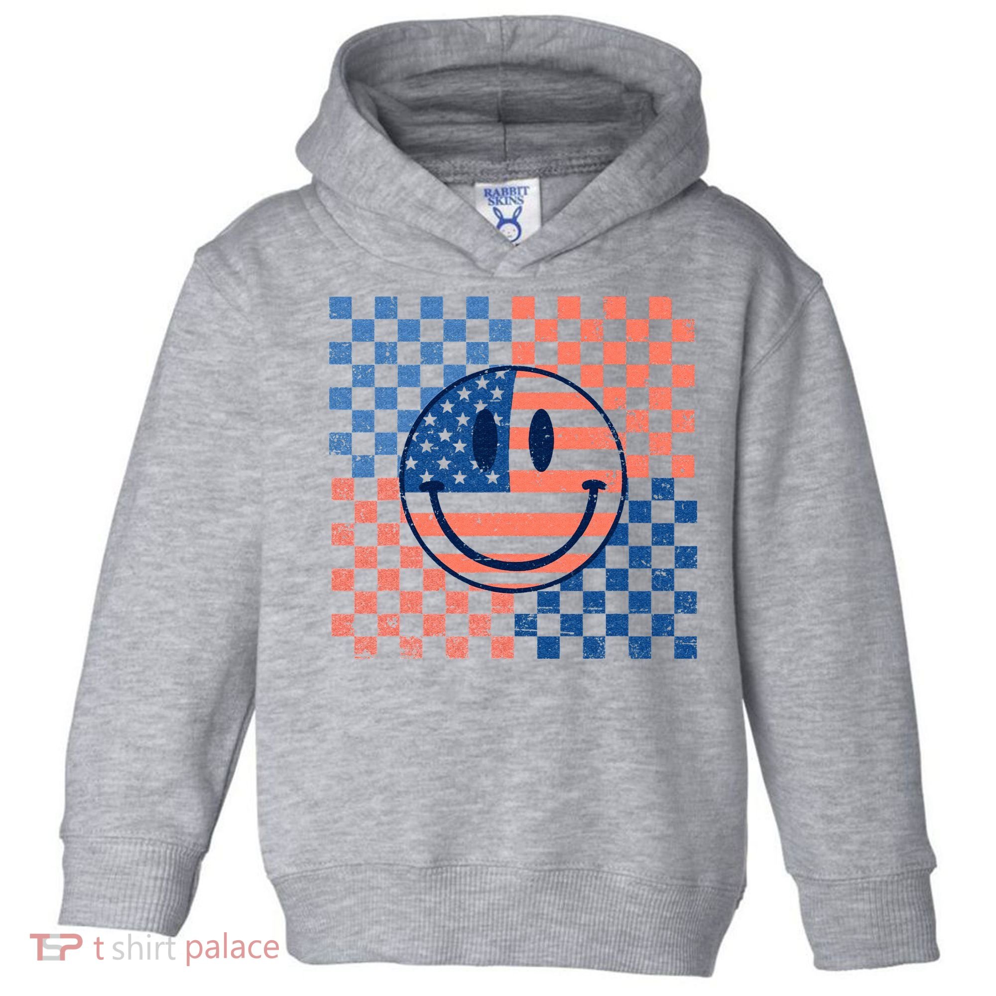 Retro Smiley Face American Flag 4th Of July Patriotic Toddler Hoodie
